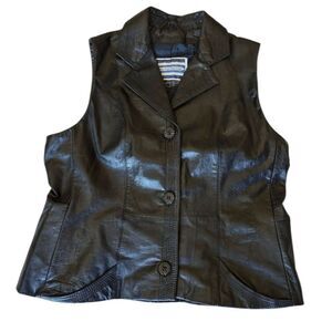Suburban Heritage Women's Black Leather Vest Size‎ 6 Western Biker Gothic